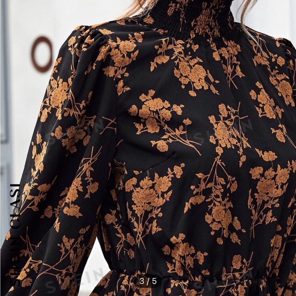 SHEIN clasi | shirred high neck flounce sleeve floral minidress | sz 6 nwot. - Picture 3 of 11